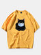 Mens 100% Cotton Funny Cat Printed Short Sleeve Graphic T-Shirt - Yellow