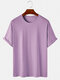 Mens Cotton Solid Color Breathable Loose Daily Round Neck T-Shirts - Purple