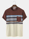 Mens Geometric Striped Print Stitching Ethnic Style Short Sleeve T-Shirts - Multi Color