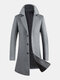 Mens Solid Color Lapel Single Breasted Thick Mid Length Woolen Overcoats - Gray