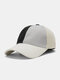 Unisex Polyester Cotton Color-match Patchwork PU Brim Drawstring Adjustable Fashion Sunshade Baseball Cap - White