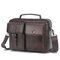 Men Genuine Leather Large Capacity Crossbody Bag Solid Casual Handbag - Coffee