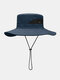 Men Wide Brim 9CM Outdoor Fishing Climbing UV Protection Sunshade Breathable Bucket Hat - Navy