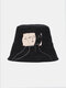 Unisex Cotton Fashion Personality Face Patch Sunshade Bucket Hat - Black