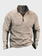 Mens Contrast Patchwork Stand Collar Quarter Zip Fleece Sweatshirts Winter - Khaki