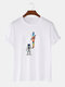 Mens Cartoon Astronaut Ice Cream Print Casual Lightweight Thin T-Shirt - White