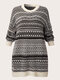 Plus Size Ethnic Pattern O-neck Long Sleeve Sweater - Black