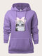Plus Size Cartoon Cat Pattern Kangaroo Pocket Casual Hoodie - Purple