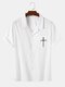 Mens Cross Chest Print Revere Collar Casual Short Sleeve Shirts - White