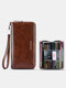 Simple Genuine Leather 6.5 Inch Anti-theft RFID Clutch Wallet Multi-card Slots Card Holder Long Purse - Brown