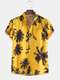 Mens Cool Tropical Printed Chest Pocket Turn Down Collar Short Sleeve Shirts - Yellow