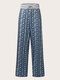 Plus Size Snakeskin Print Knotted Patchwork Wide Leg Pants - Blue