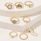 Trendy 8 Pcs Ring Set Geometric Pearl Rings Rhinestones Bee Knuckle Ring Set for Women - Gold