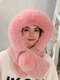 Women Plush Solid Color Fur Ball Decoration One-piece Scarf Hat Anti-cold Ear Protection Beanie Hat - Pink