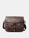 Men Faux Leather Tiger Skin Pattern Vintage Multifunction Multi-Pocket Briefcase Handbag Crossbody Bag - Coffee