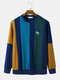 Mens Letter Embroidered Colorblock Patchwork Crew Neck Knit Pullover Sweatshirts - Royal Blue