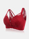 Women Beauty Back Lace Jacquard Wireless Front Closure Thin Breathable Bra - Red