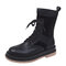 Women Slip Resistant Wearable Splicing Lace Up Boots - Black