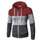 Mens Breathable Modish Striped Patchwork Drawsring Hat Zip Up Hoodies Casual Hooded Tops - Wine Red