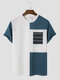 Mens Ethnic Pattern Chest Pocket Patchwork Short Sleeve T-Shirts - White