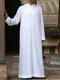 Mens Muslim Solid Long Sleeve Stand Collar Robes - White