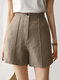 Solid Pocket Button Zip Front Wide Leg Shorts - Khaki