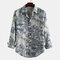 Mens Chinese Style Vintage Landscape Painting Long Sleeve Casual Printed Shirt - As Picture