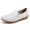حذاء نسائي من الجلد المقسم سهل الارتداء مرن حزام Soft نعل كاجوال مسطح - أبيض