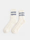 5 Pairs Women Coral Fleece Jacquard Two Stripes Thickened Warmth Socks - White