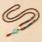 Ethnic Blue Beads Necklace Long-Style Pendant Necklace For Women Men - 05