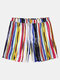 Men Multi Color Graffiti Stripe Shorts Quick Drying Holiday Beach Board Casual Shorts - Blue