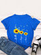 Floral Printed Short Sleeve O-Neck T-shirt - Royal Blue
