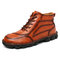 Men Cow Leather Non Slip Hand Stitching Casual Outdoor Boots - Brown