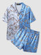 Women Irregular Rope Graphic Single Pocket Soft Breathable Two Tone Pajamas Sets - Blue