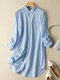 Stripe Pattern Pocket Button Long Sleeve Shirt Dress - Blue