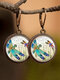 Vintage Glass Gemstone Dangle Earrings Dragonfly Butterfly Pattern Women Pendant Earrings Jewelry - #05