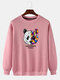 Mens Two Tone Panda Graphic Print Crew Neck Loose Casual Sweatshirt - Pink