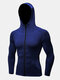 Mens Solid Windproof Super Breathable Zip Front Sports Hooded Jackets - Blue
