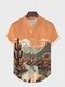 Camicie a maniche corte da uomo con stampa paesaggistica di piante e orlo curvo - arancia