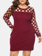 Solid Hollow Out Plus Size Buttocks A-line Dress - Red