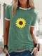 Sunflower Printed Casual Short Sleeve O-neck T-shirt - Green