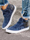 Women Comfortable Fashion Buckle Side-Zipper High Top Casual Shoes - Blue