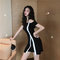 Season New Hong Kong Flavor Temperament Stitching Irregular Design Waist Slimming Strapless Dress Female - Black