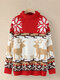 Christmas Elk Snowflake Jacquard Turtleneck Drop Shoulder Sweater - Red