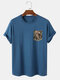 Mens Tropical Leaf Print Vacation Cotton Short Sleeve T-Shirts - Blue