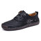 Menico Men Comfort Microfiber Leather Hand Stitching Soft Casual Shoes - Black