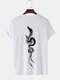 Mens Chinese Ink Dragon Back Print Short Sleeve T-Shirts Winter - White