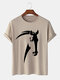 Mens Horse Head Graphic Crew Neck Casual 100% Cotton Short Sleeve T-Shirts - Khaki