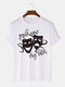 Mens Funny Smile Face Print Crew Neck Short Sleeve T-Shirts Winter - White