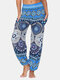 Bohemia Geometric Print Pocket Yoga Bloomers Pants - Blue